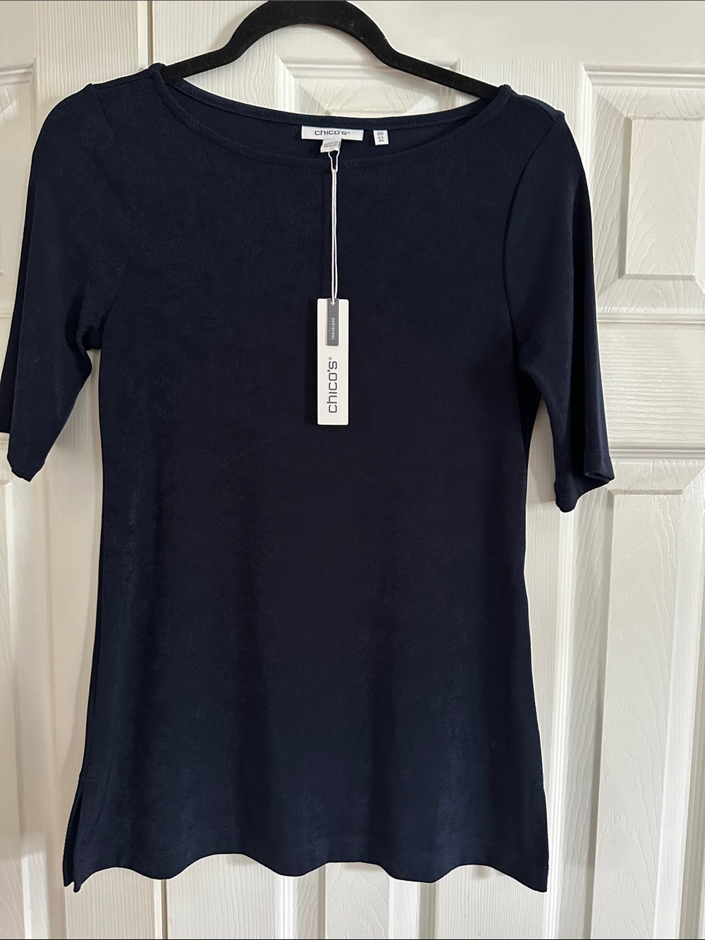 Chico's Women's Black Short Sleeve Scoop Neck Top Traveler’s Collection